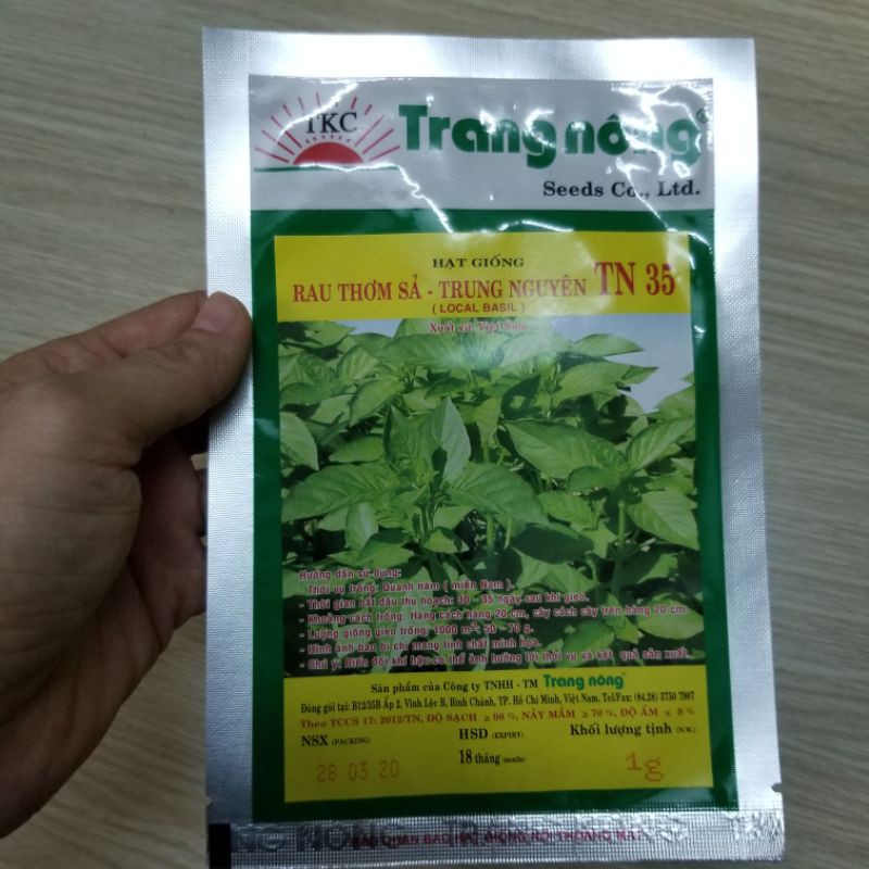 Gói 1gr hạt giống Rau thơm sả quế sả (é trắng) Trung Nguyên TN 35 Trang Nông