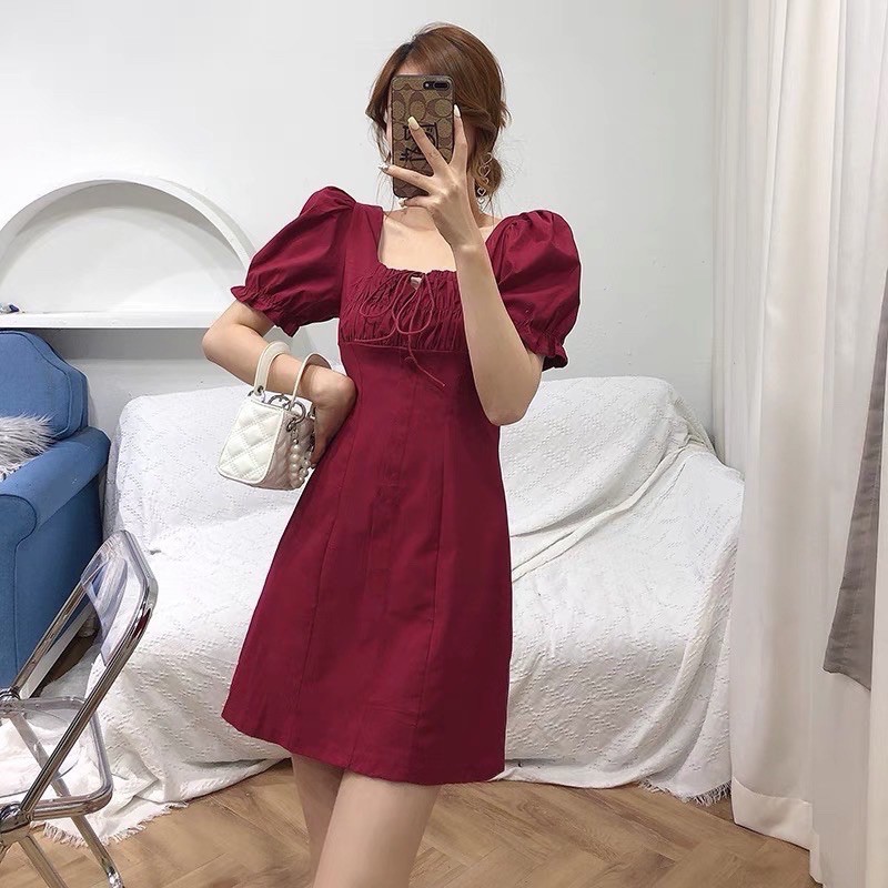 [ ODER ] Váy chữ A cổ vuông nhúng ngực