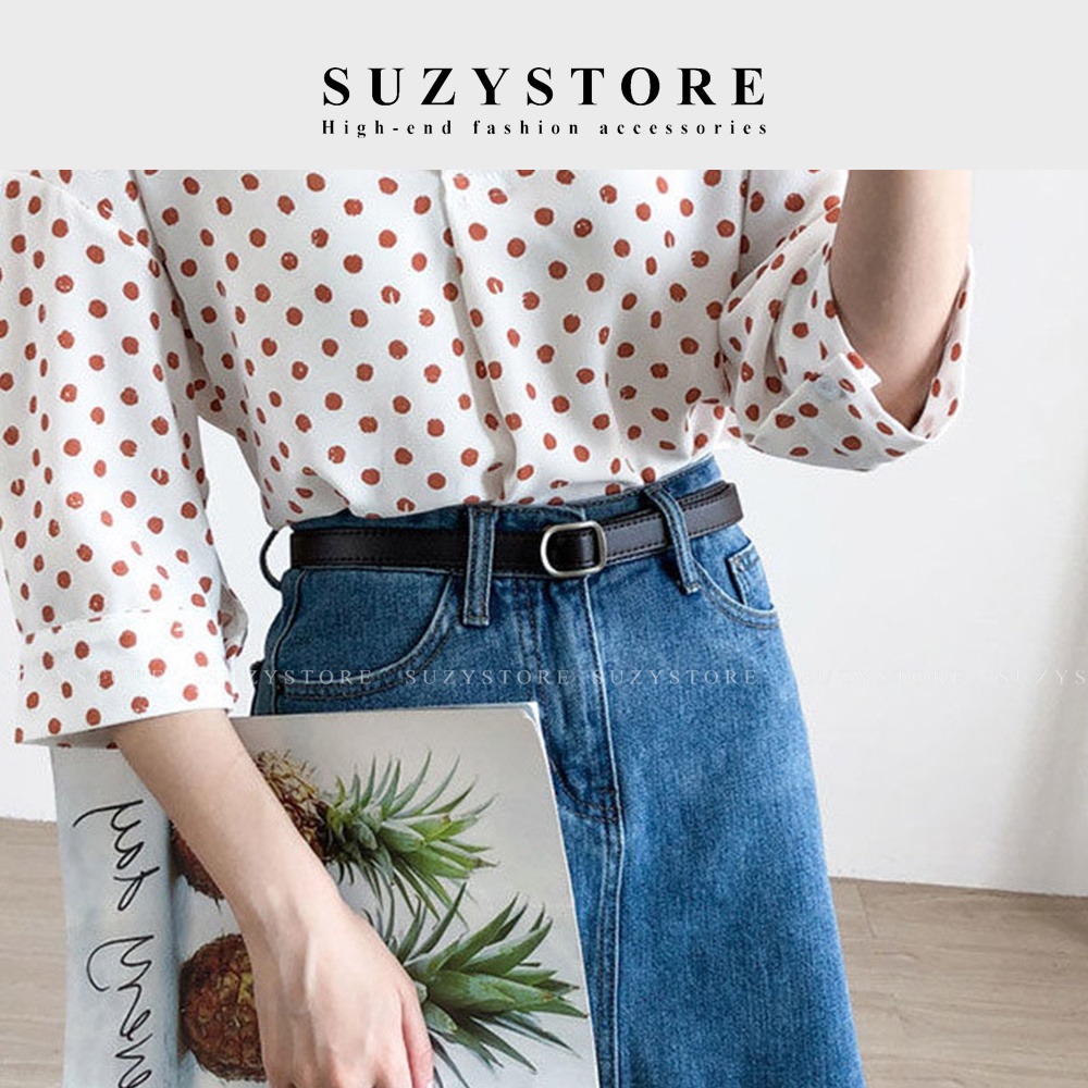 Thắt lưng unisex mặt Vuông Nam Nữ Ulzzang Suzystore Dây lưng da nữ nam bản 2cm kiểu hàn quốc học sinh TLSU8