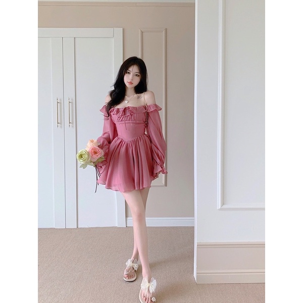 Đầm nữ baby xoè hồng hoa tulip