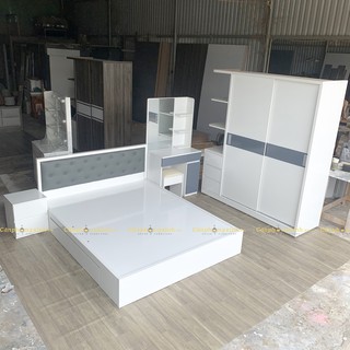 Combo giường tủ phòng ngủ gỗ mdf cpx-cb16 trắng phối xám