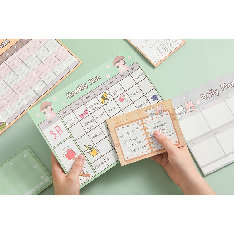 Note Pad, Memo Pad Daily Monthly Plan Ghi Chép Hình Cô Bé 2 Size | NT009