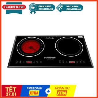 Bếp đôi điện từ hồng ngoại, bếp 1 từ 1 hồng ngoại sunhouse shb8609- hàng chính hãng bảo hành 36 tháng
