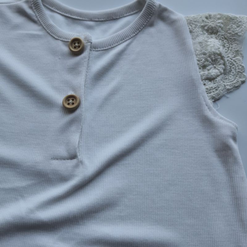 bộ liền thân gân hàn quốc tay ren, cúc cổ