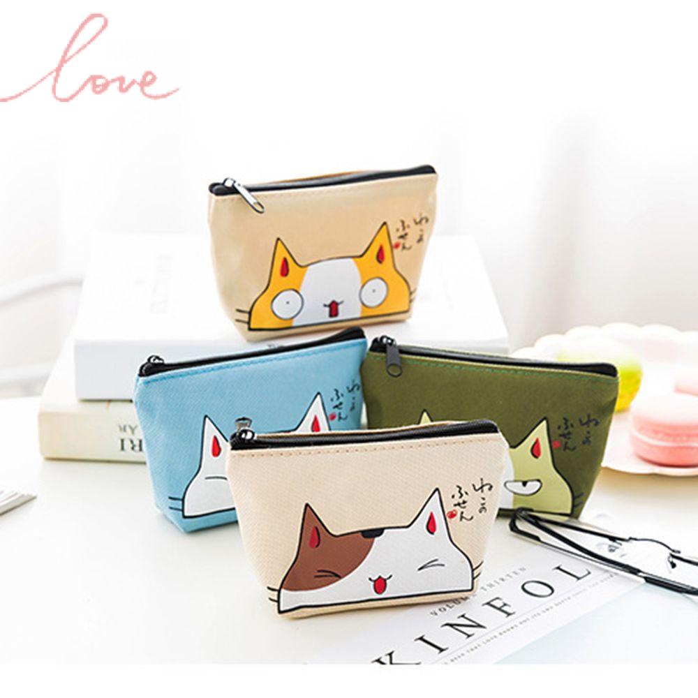 Ví Đựng Tiền Xu Mini Bằng Vải Oxford In Họa Tiết Mèo Hoạt Hình Có Khóa Kéo Cho Học Sinh