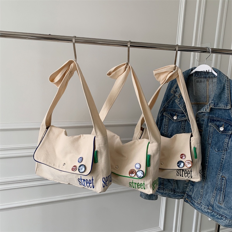 Túi vải canvas PRETTYZYS 2022 thiết kế sức chứa lớn phong cách Hàn Quốc dành cho nữ