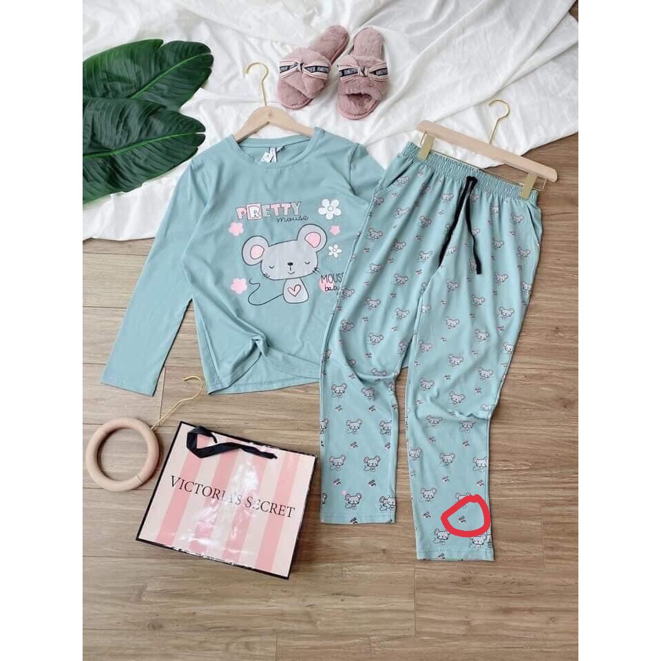 { SALE SỐC} Bộ đồ mặc nhà  chất vải cotton- Bộ thu đông nữ, hình chuột nhỏ đáng yêu