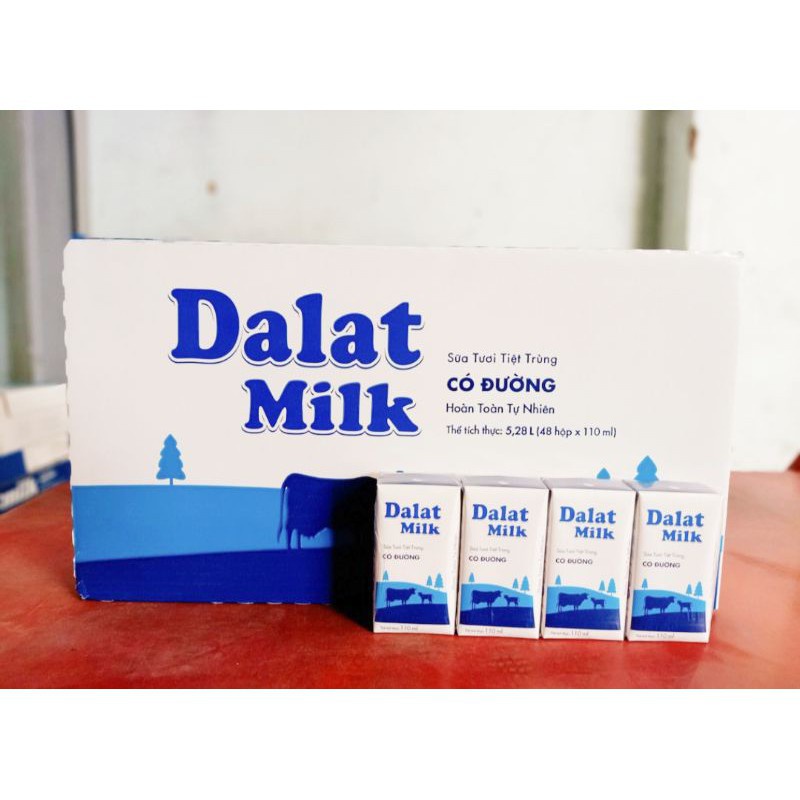 THÙNG 48 HỘP SỮA ĐÀ LẠT MILK 110ML ÍT ĐƯỜNG/ CÓ ĐƯỜNG