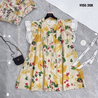 Váy hoa suông tay bèo viền trắng