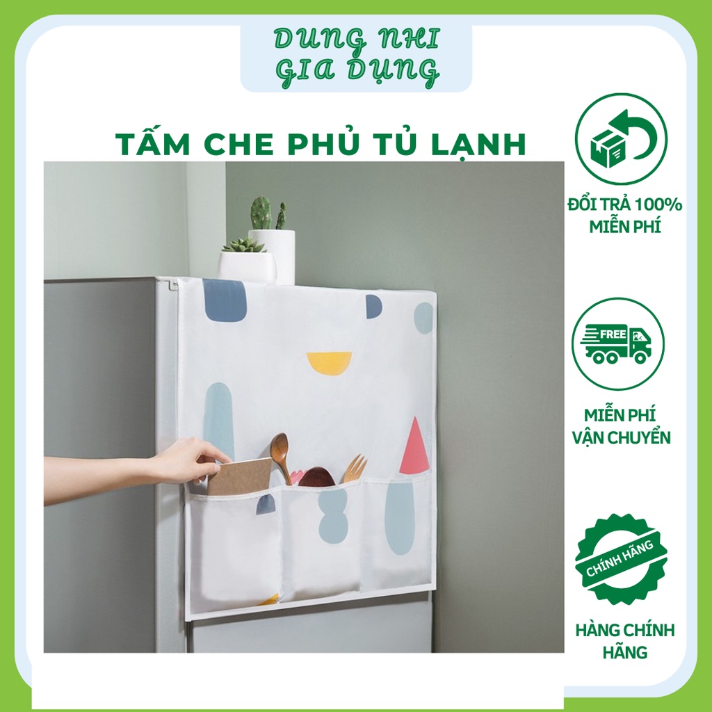 Tấm Phủ Tủ Lạnh Chống Bụi Bẩn HÌnh Chất Liệu Vải Dù Họa Tiết Tấm Phủ Tủ Lạnh Có Túi Đựng Đồ Tiện Lợi