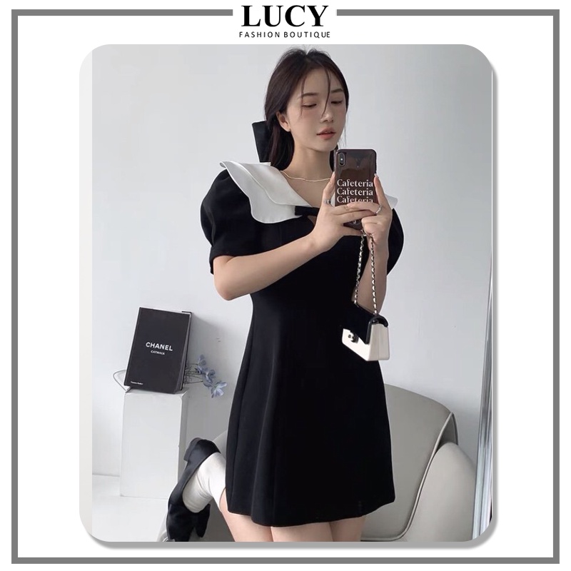 Đầm Dự Tiệc V30310 Cổ Bèo Cánh Tiên 2 Lớp Phối Nơ Nhỏ Điệu Đà