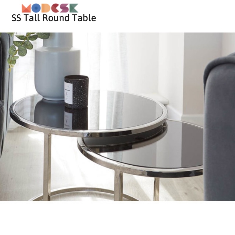 Bàn trà, sofa đôi Modesk SS Tall Round Table hiện đại inox 304, kính cường lực [phòng khách, ngủ]