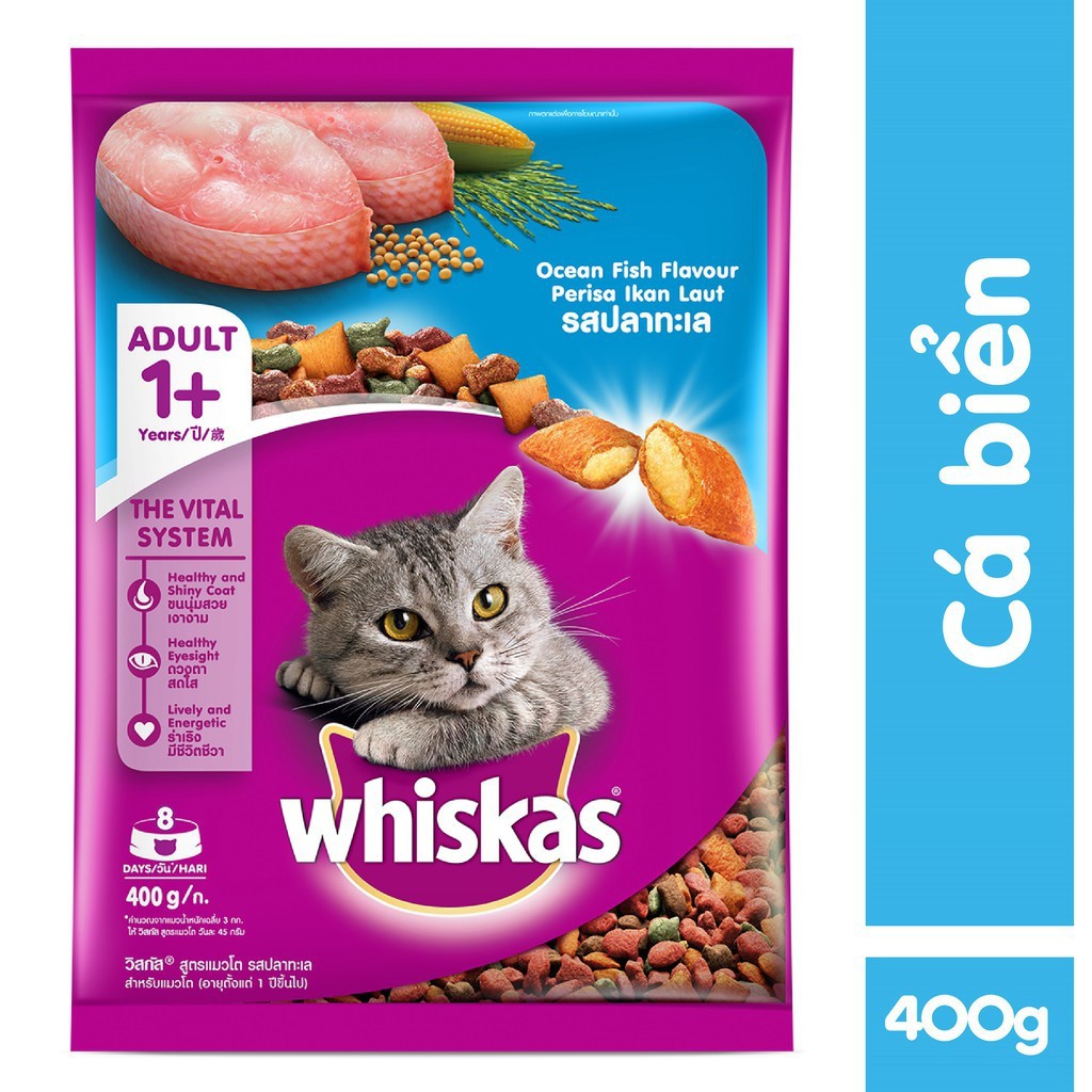 [Ưu đãi khi Follow shop] Thức ăn cho mèo Whiskas vị cá biển dạng hạt túi 400g