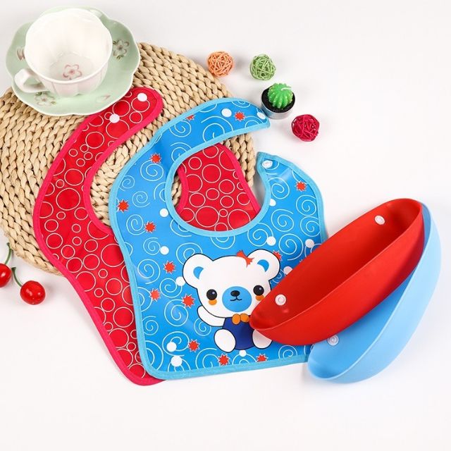 Yếm Ăn Dặm Có Máng Hứng Cúc Bấm Tháo Rời, Tiện Lợi Cho Bé