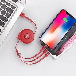 Cáp sạc nhanh 2A Hoco U50 - 3 đầu thu gọn