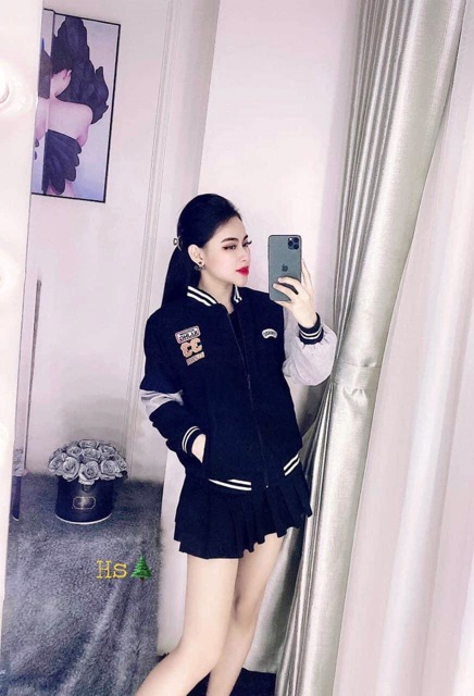Áo khoác bomber thể thao 33 phối tay nhung gân