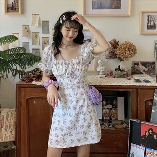 Đầm hoa nhí dáng ngắn tay bồng ngực chun. Váy hoa xinh hình thật cuối
