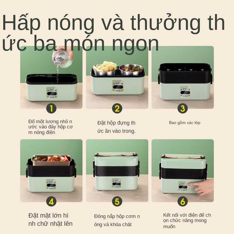 Hộp cơm cắm điện 3 tầng giữ nhiệt và nhân viên văn phòng tự hâm nóng sinh Nồi hấp đa năng mini