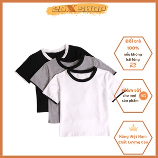 Áo Thun Croptop Ôm Trắng Đen Viền Cổ Hot Trend