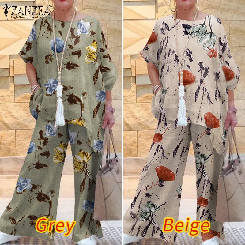 Zanzea Bộ Áo Tay Ngắn Kèm Quần Dài Ống Rộng Bằng Cotton Lanh Phong Cách Châu Âu Dành Cho Nữ