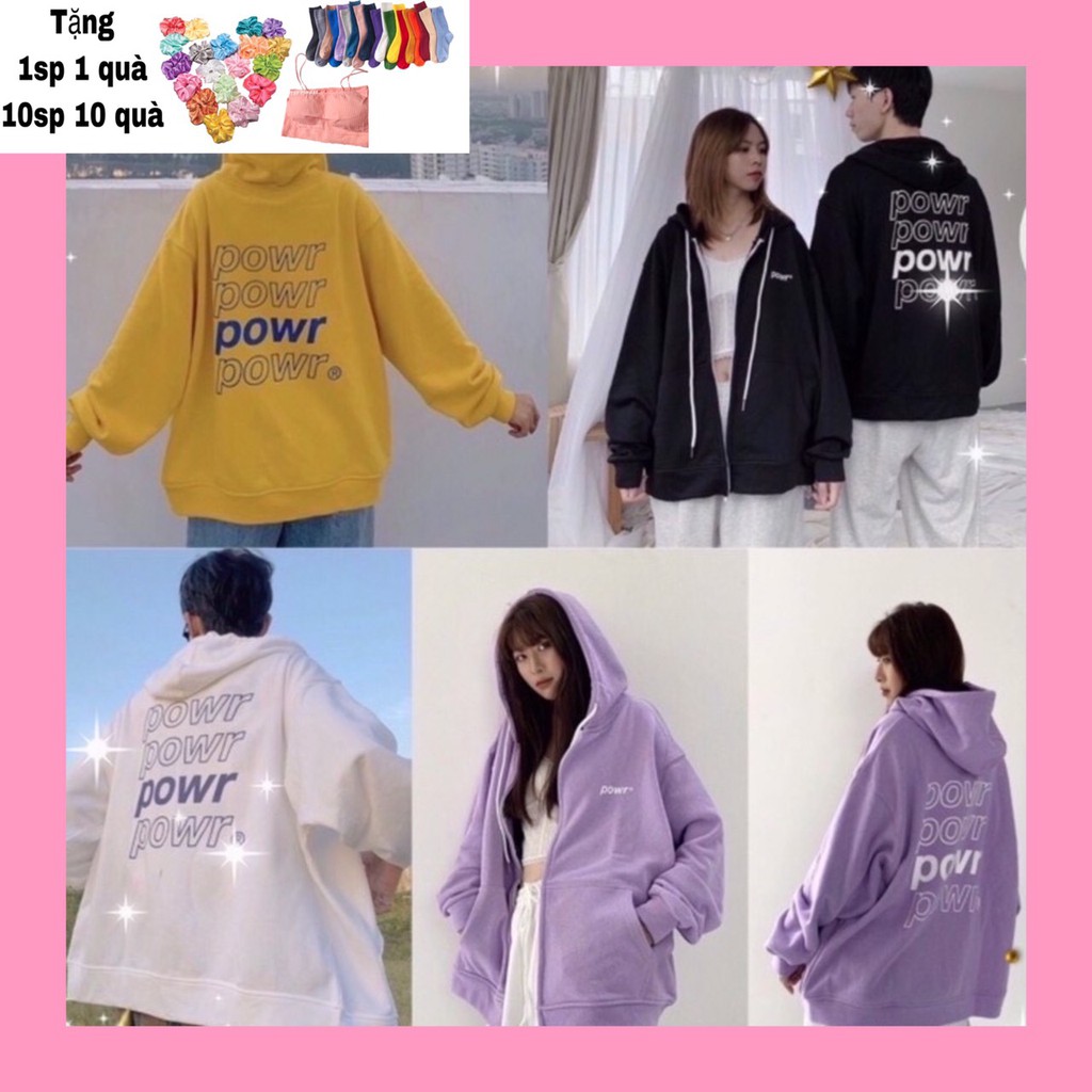 Áo khoác nỉ powr unisex clip ảnh thật dày dặn nam nữ form rộng oversize
