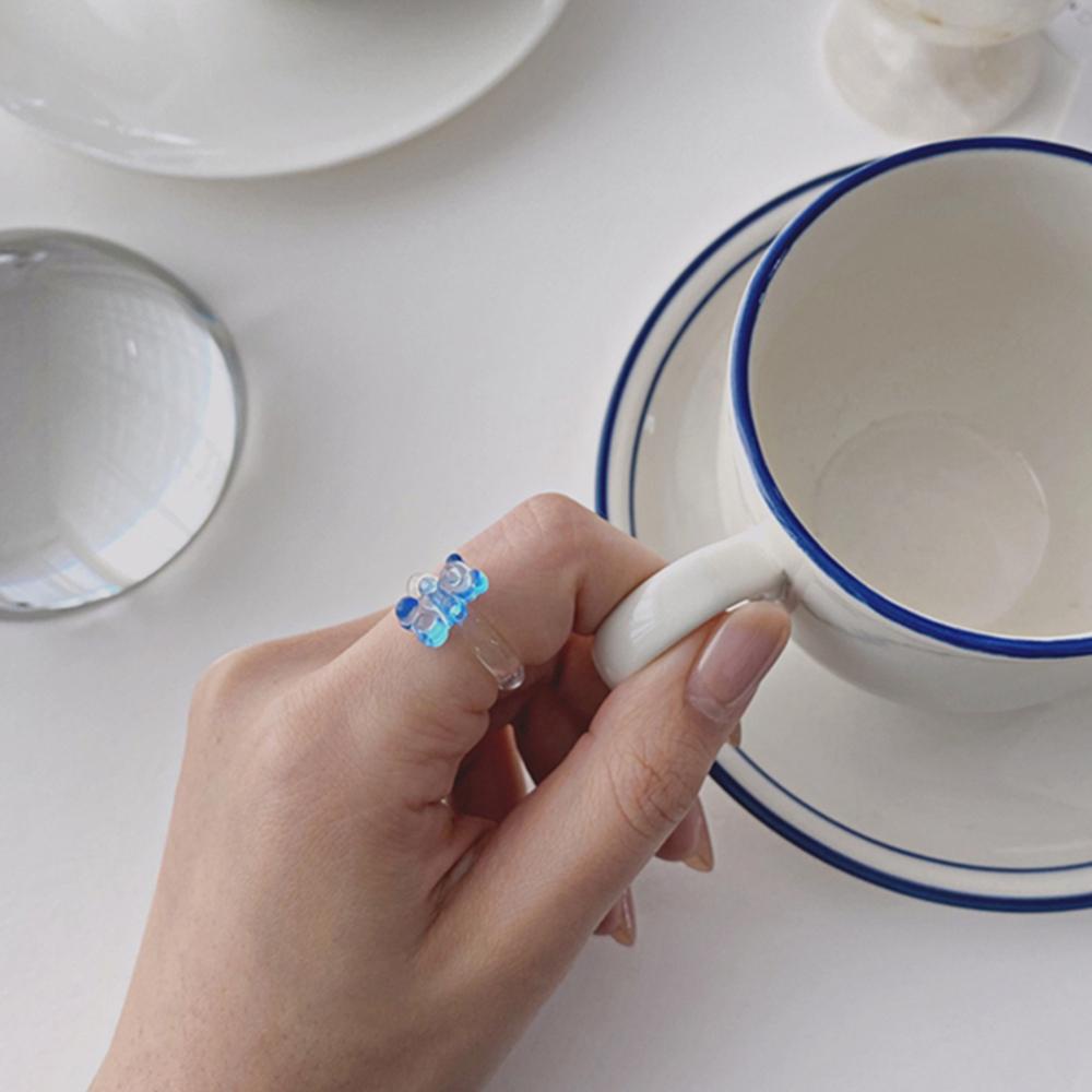 Nhẫn Nhựa Trong Suốt Hình Gấu Màu Macaron Dễ Thương