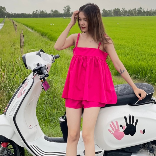 Set babydoll kèm quần siêu xinh MÀU HỒNG PLS29