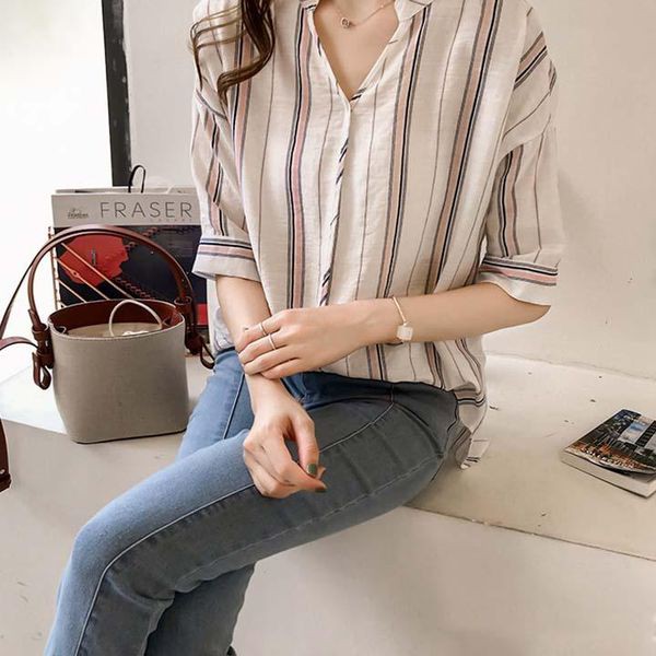 Áo sơ mi nữ công sở cổ trụ đẹp form rộng họa tiết sọc size m đến 4xl