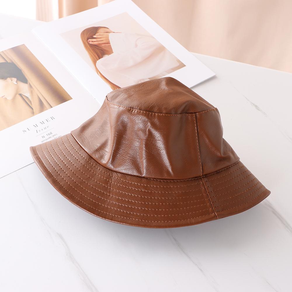 WONDER Mũ Bucket Da PU Chống Nắng Chống Thấm Nước Có Thể Điều Chỉnh