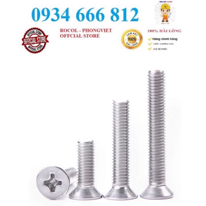 Set 10 cái vít pake đầu bằng thân bulong inox304 M6