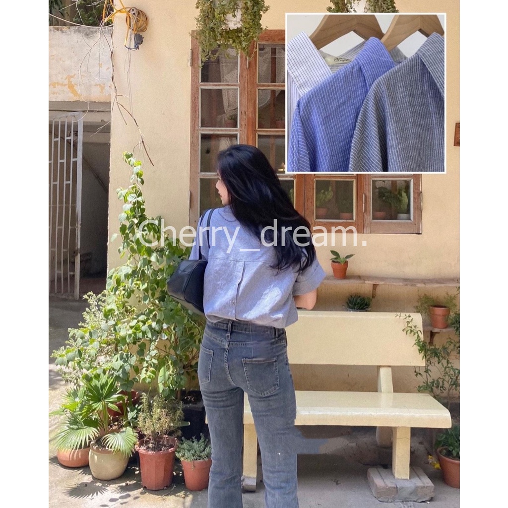 Áo sơ mi nữ form rộng kẻ ngắn tay có cài cúc trước và sau dáng ulzzang vintage hàn quốc