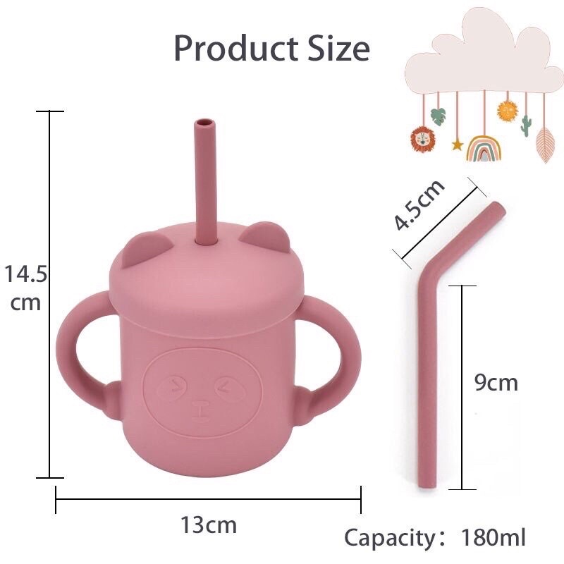 Cốc tập hút silicon cho bé( kèm 2 ống hút ạ)