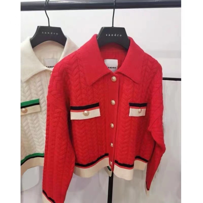 Áo cardigan nữ dáng ngắn có cổ khuy đồng sang trọng thương hiệu Versace cao cấp