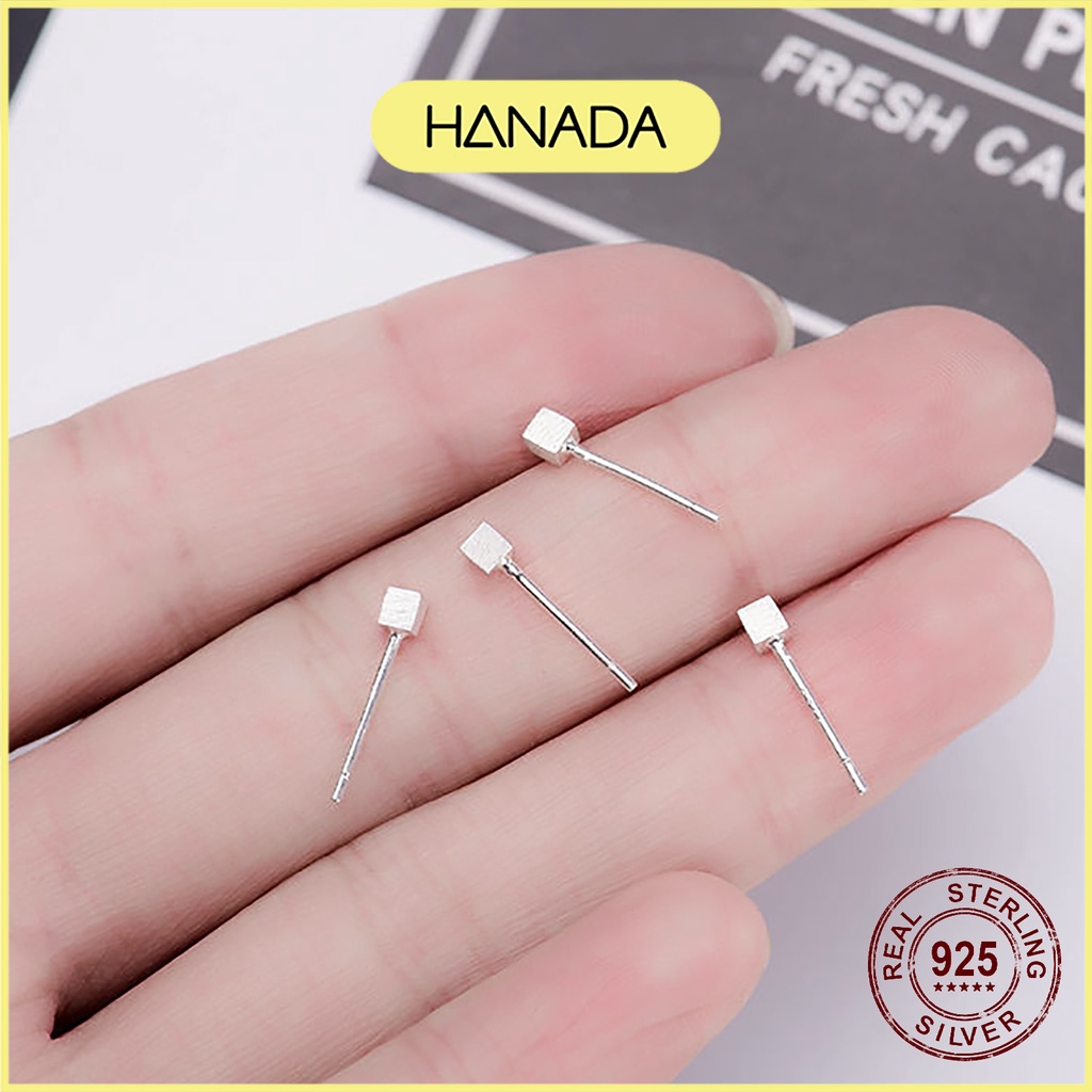 Bông Tai Bạc 925 Hanada Vuông Nhám
