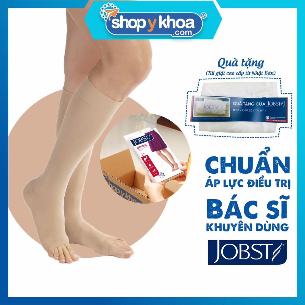 Vớ y khoa gối JOBST Opaque - Mỏng,màu da, hở ngón, 20 - 30 mmHg, điều trị giãn tĩnh mạch chân (tất y khoa)