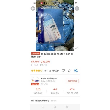 Bộ quần áo bảo hộ y tế 7 món đã kiểm định