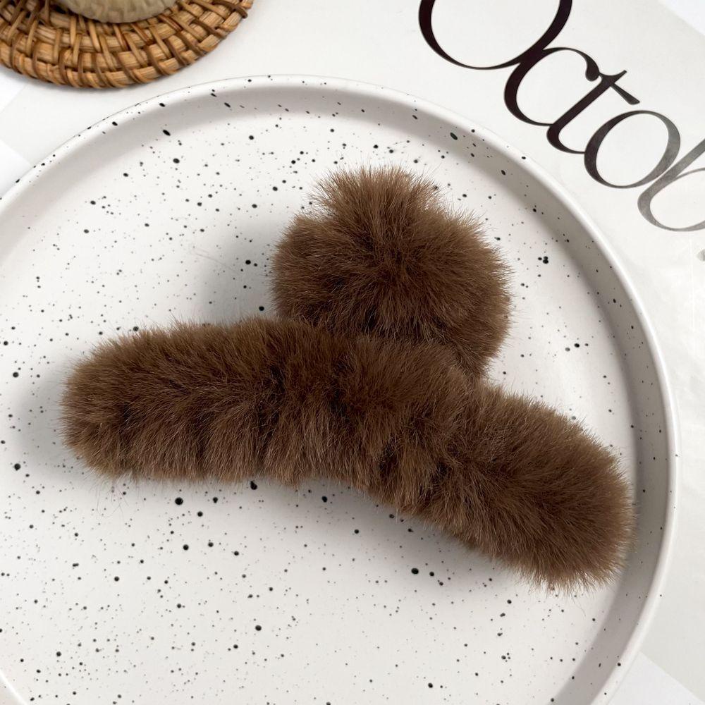 PINEVN Kẹp Tóc Móng Vuốt Đính Lông Giả Màu Sắc Nhã Nhặn Dành Cho Nữ