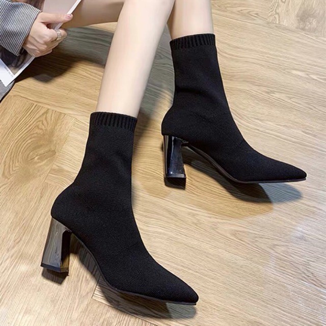 BỐT BOOT LEN LỬNG GÓT TRỤ BẠC TRÁNG GƯƠNG 7 Phân Hàng Quảng Châu (Chất Len Mịn)