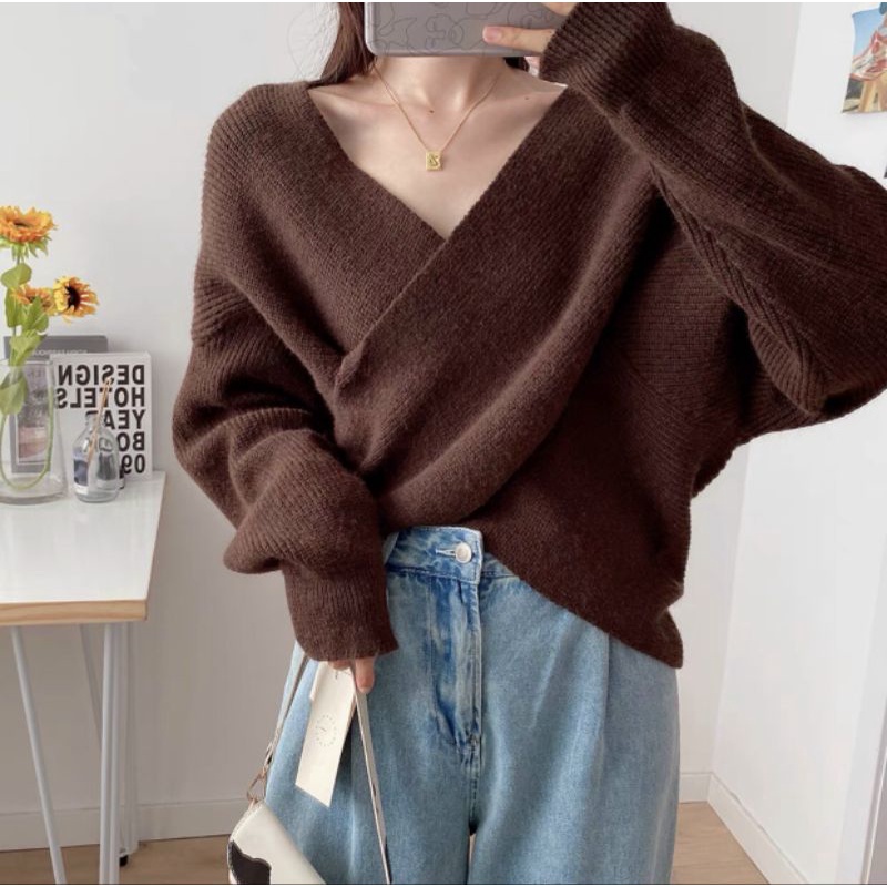 Áo len cổ chéo hàng QCL1