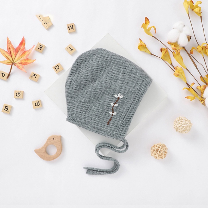 Mũ Beanie Đan Len Mềm Mại Thêu Họa Tiết Xinh Xắn Dùng Làm Đạo Cụ Chụp Ảnh Cho Bé Sơ Sinh
