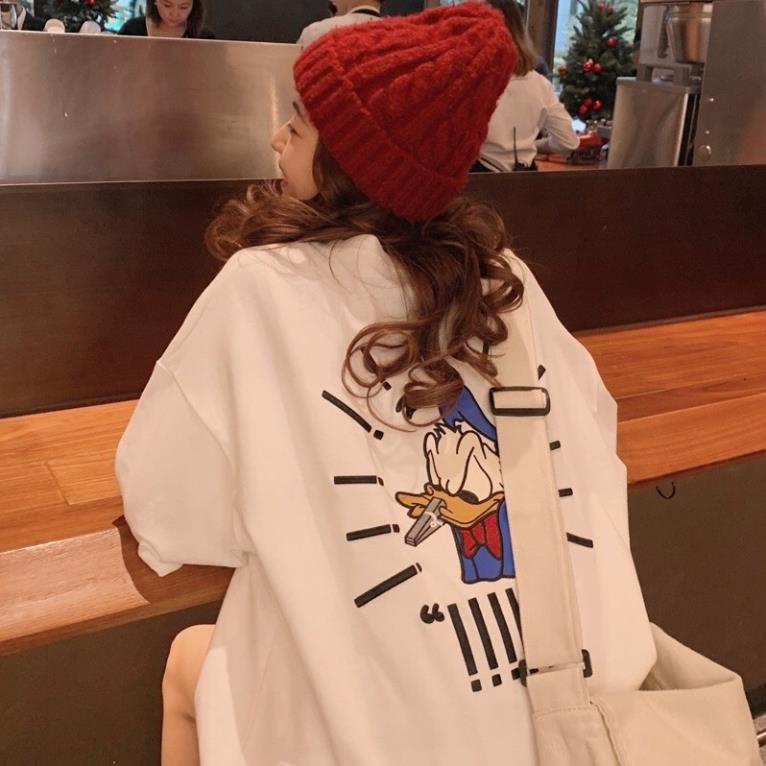 Áo thun tay lỡ con Vịt Nam Nữ , Form rộng cổ tròn Oversize Ulzzang chất liệu cotton phong cách Hàn Quốc