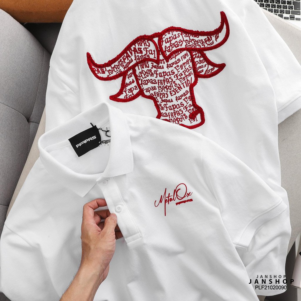 ÁO POLO FAPAS TRẮNG BUFFALO HÌNH LƯNG JANSHOP