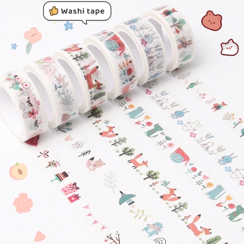 Z0671 (chọn Màu 10 Mẫu) Băng Keo Trang Trí Washi Tape 1,5cm X5m Dễ Thương Bullet Journal