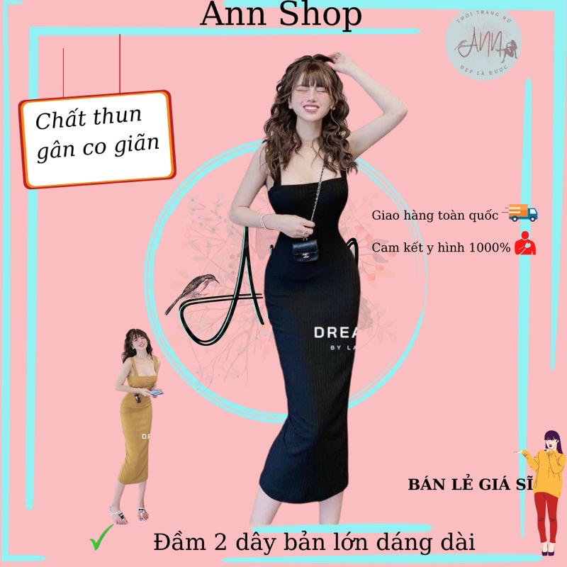 Đầm 2 dây bản lớn phom dài chất len gân cô giãn tốt- bao giá sĩ bán nha- ANN9399