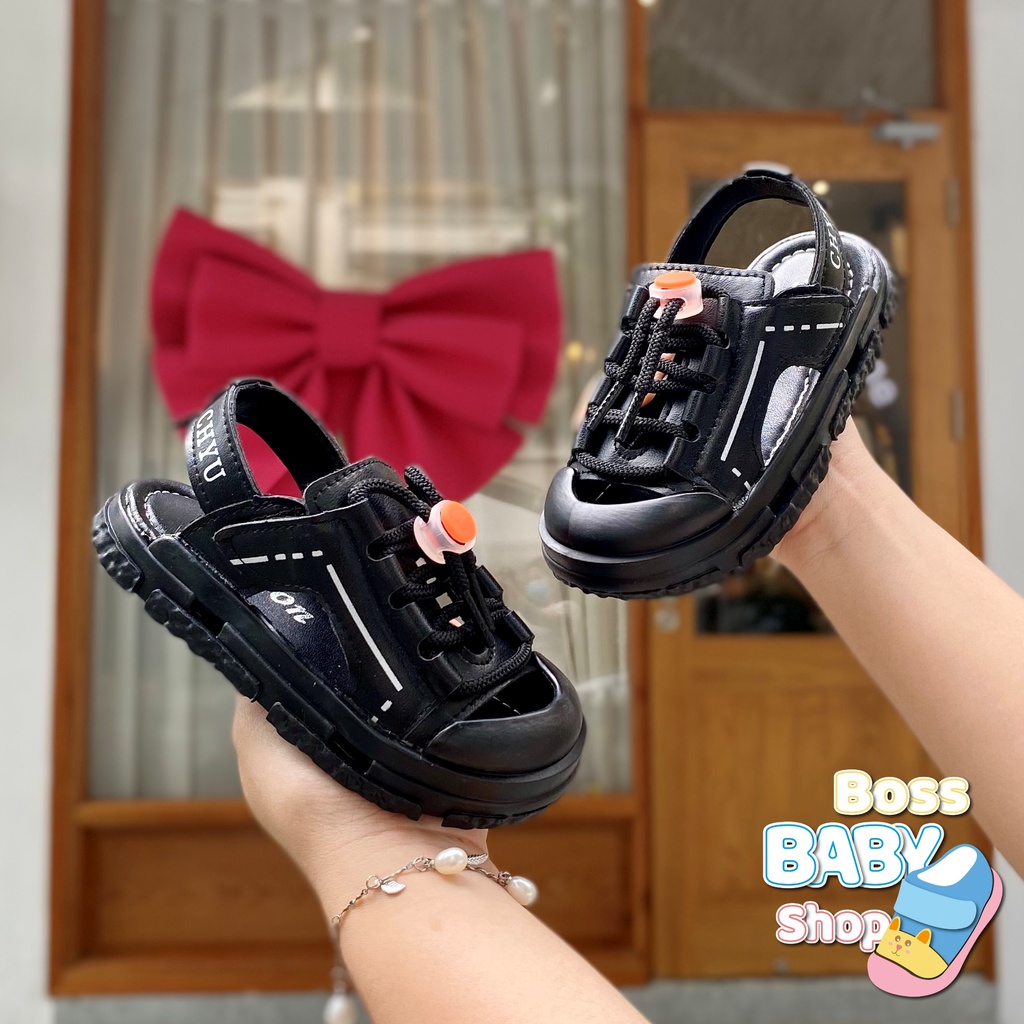 Giày sandal cho bé quai hậu mũi cong chống vấp thời trang quai ngang dây thít trang trí đáng yêu ( M216 )