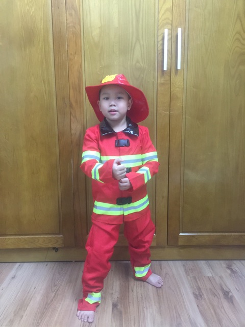 Bộ quần áo hóa trang Lính cứu hỏa Fireman-sọc dạ quang B-0015 cho bé từ 4-12 tuổi chơi Halloween