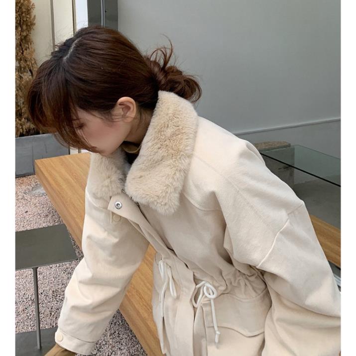 Áo Khoác Kaki ANOKO, Áo Khoác Nữ Jacket Cổ Phối Lông Dày Dây Rút Eo Dưới 65kg Thời Trang Thu Đông S120 | BigBuy360 - bigbuy360.vn