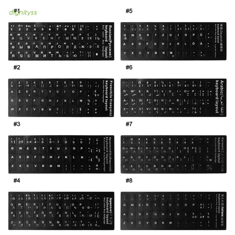 Miếng dán bàn phím in chữ tiếng Nga/ Pháp/ Tây Ban Nha/ Đức/ Arabic/ Hàn Quốc/ Ý bền bỉ tiện lợi