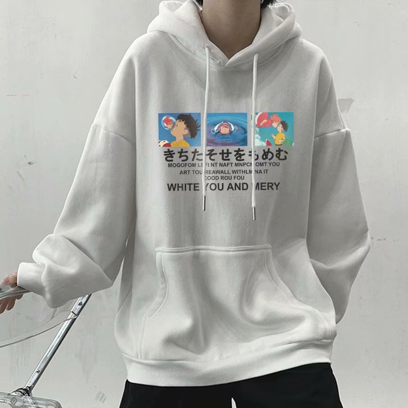 Áo hoodie dáng rộng in hình hoạt hình 5 màu sắc thời trang phong cách Nhật Bản dành cho nam (M-8XL)