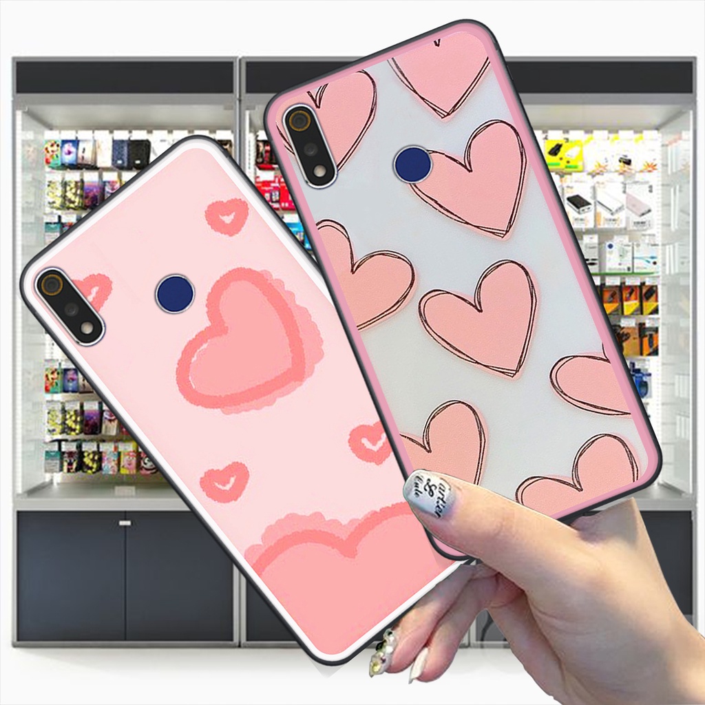 Ốp Realme 3 / 3 Pro bộ hình caro trái tim đen trắng hồng bong bóng dễ thương